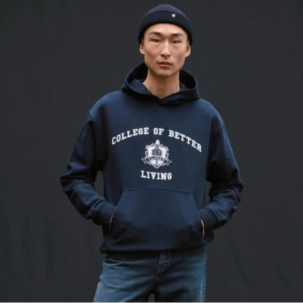 Closed College of‎ Better Living Hoodie Sweatshirt Small Blue Embroidered Unisex